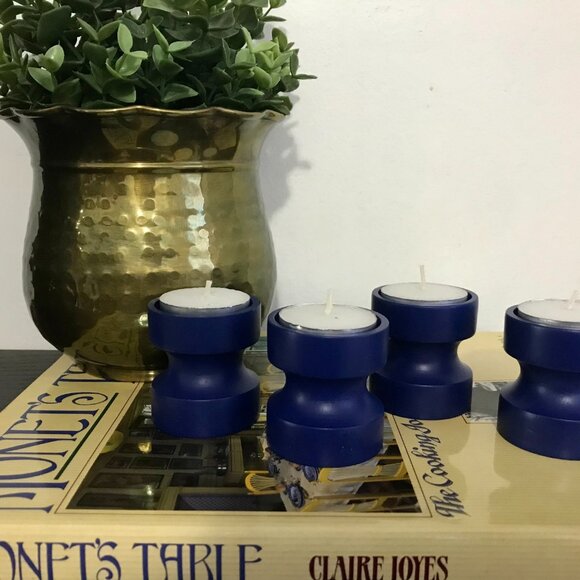 MCM MURMANN Made in Denmark Vintage Blue Wooden Tealight Candleholders - Picture 4 of 10